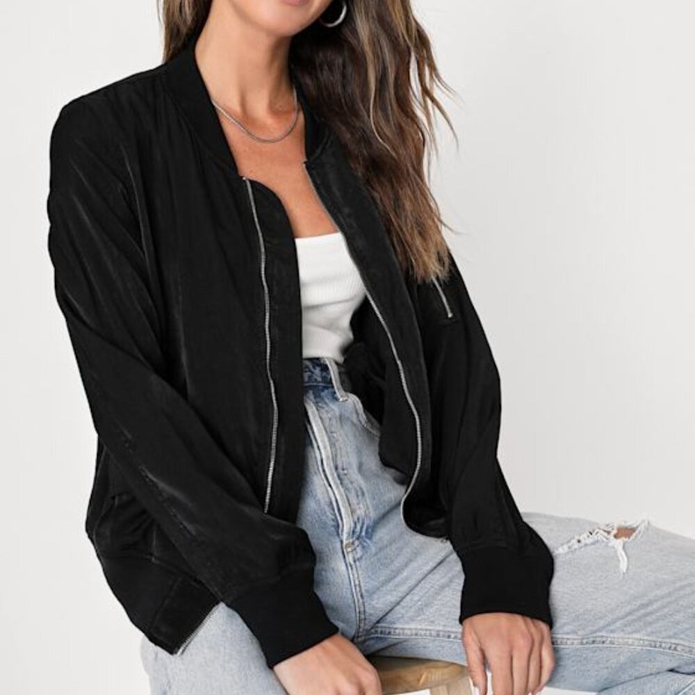 Lulu's Tully Black Lightweight Bomber Jacket